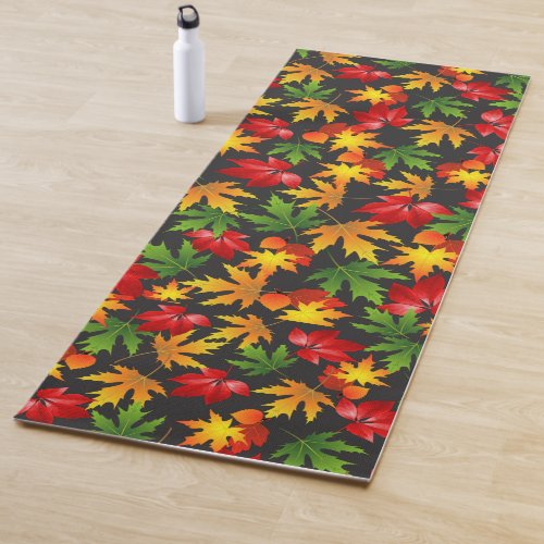 COLORFUL FALL AUTUMN MAPLE LEAF ABSTRACT PATTERN YOGA MAT