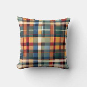 Colorful Fall Autumn Thanksgiving Plaid Print Throw Pillow