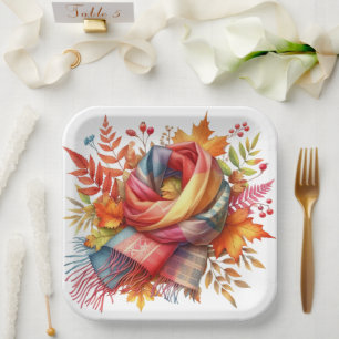 COLORFUL FALL AUTUMN THEMED SCENES PAPER PLATES