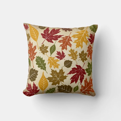 Colorful Fall Autumn Tree Leaves Pattern Throw Pillow