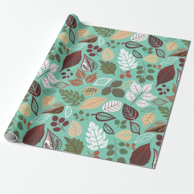 Colorful fall colors leaves pattern wrapping paper (Unrolled)