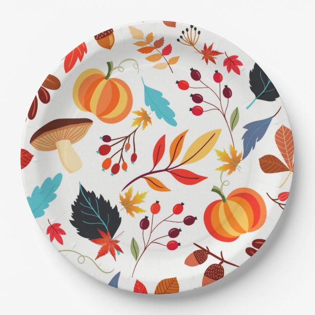 Colorful Fall Design Paper Plates (Front)