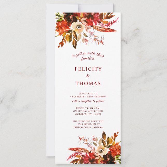 Colorful Fall Floral Elegant Boho Wedding Invitation (Front)