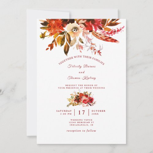 Colorful Fall Floral Elegant Boho Wedding Invitation