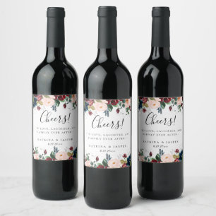 Colorful Fall Floral Frame Wedding Wine Label