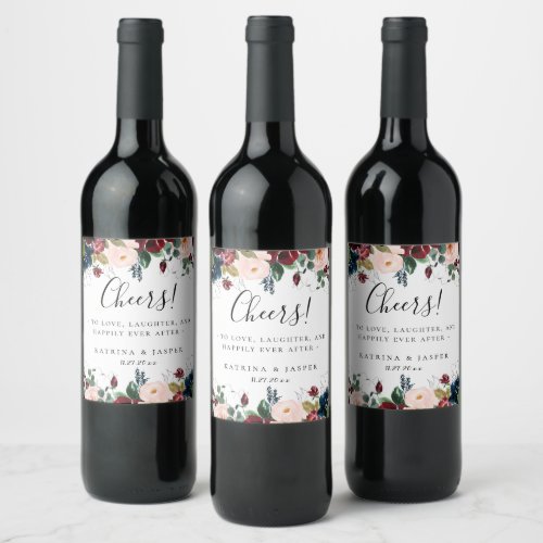 Colorful Fall Floral Frame Wedding Wine Label