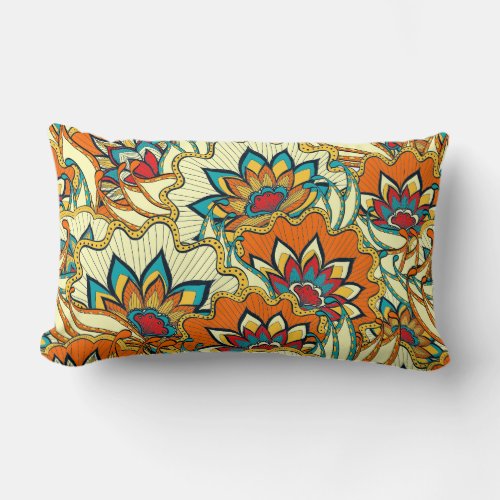 Colorful Fall Floral Pattern Lumbar Pillow