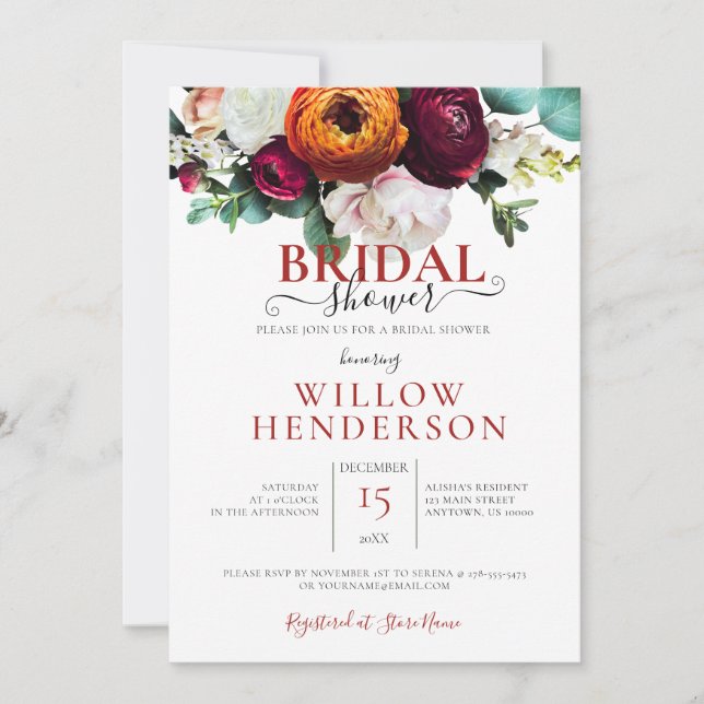 Colorful Fall Floral Wedding Shower  Invitation (Front)