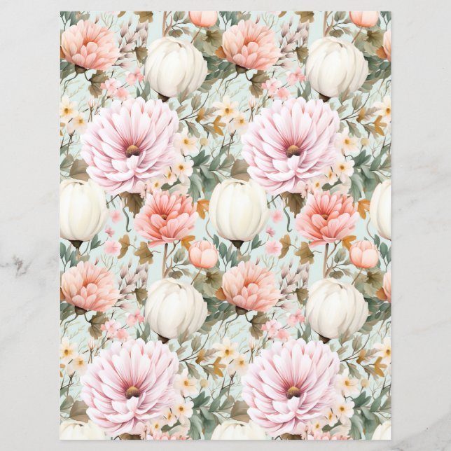 colorful fall flower pattern scrapbook paper (Front)