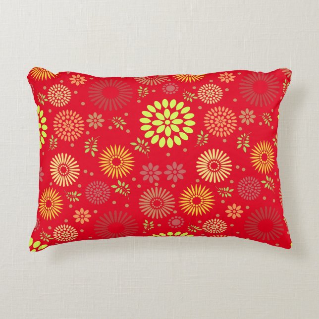 Colorful Fall Flowers in Warm Shades Accent Pillow (Front)