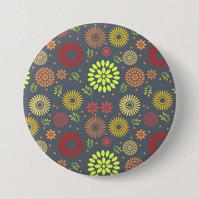 Colorful Fall Flowers in Warm Shades Button (Front)