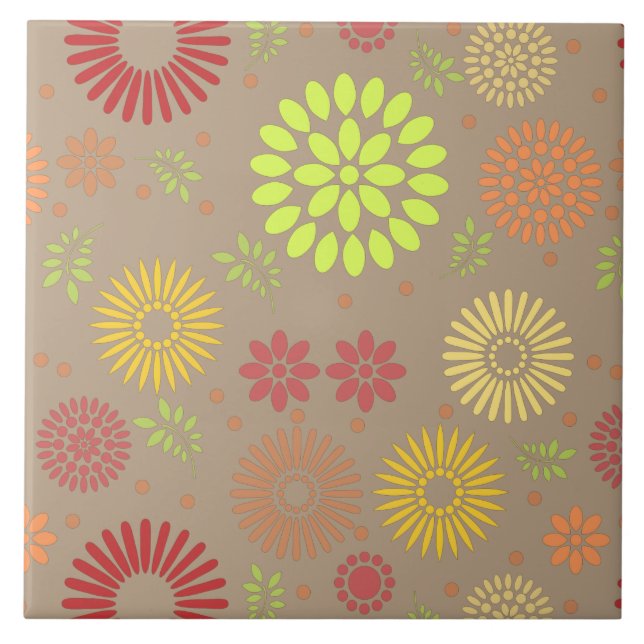 Colorful Fall Flowers in Warm Shades Ceramic Tile (Front)