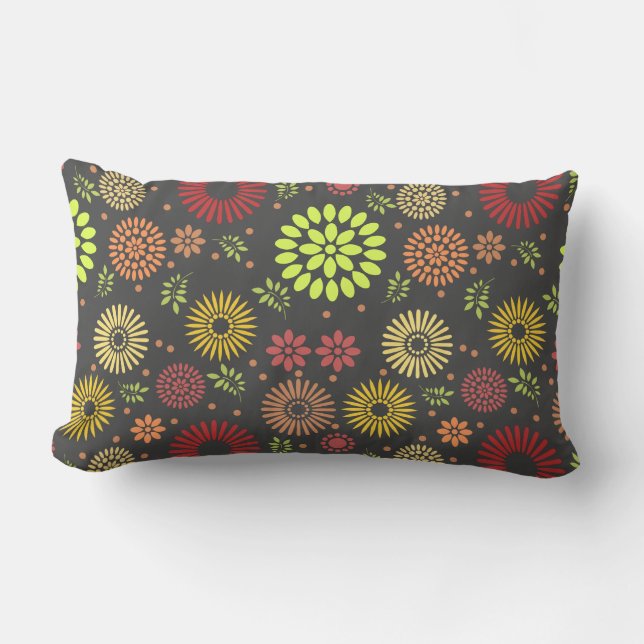 Colorful Fall Flowers in Warm Shades Lumbar Pillow (Front)