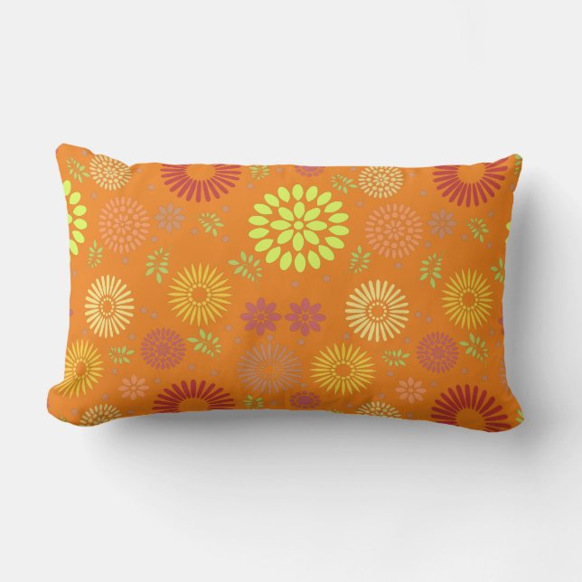 Colorful Fall Flowers in Warm Shades Lumbar Pillow (Front)