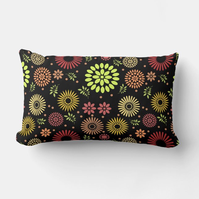 Colorful Fall Flowers in Warm Shades Lumbar Pillow (Front)