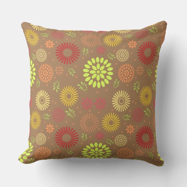 Colorful Fall Flowers in Warm Shades Throw Pillow (Front)