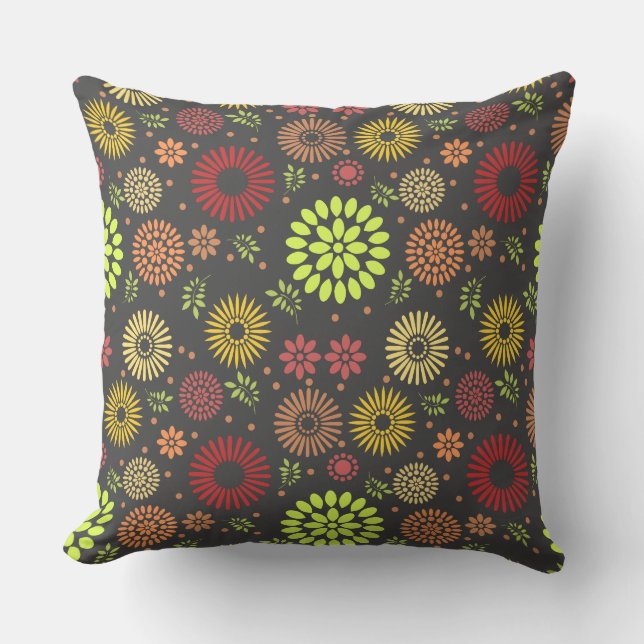 Colorful Fall Flowers in Warm Shades Throw Pillow (Front)
