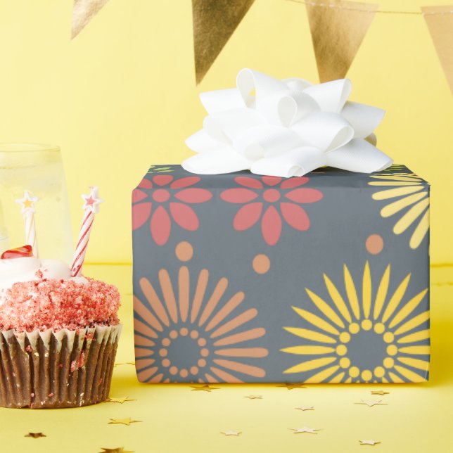 Colorful Fall Flowers in Warm Shades Wrapping Paper (Birthday Party)