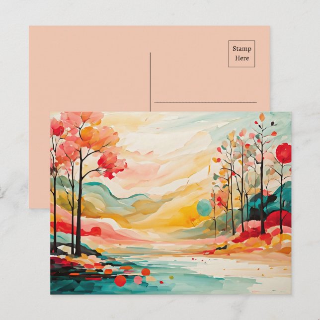 Colorful Fall Foliage Watercolor Art Postcard (Front/Back)