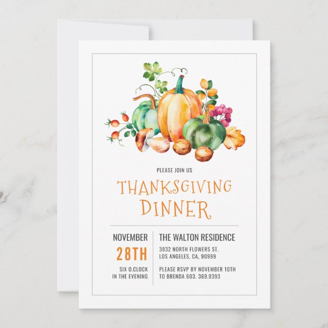 Colorful Fall Harvest Thanksgiving dinner Holiday Card (Front)