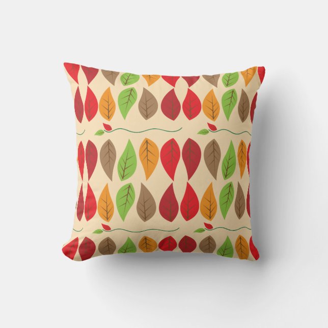 Colorful Fall Leaf Pattern Throw Pillow (Front)