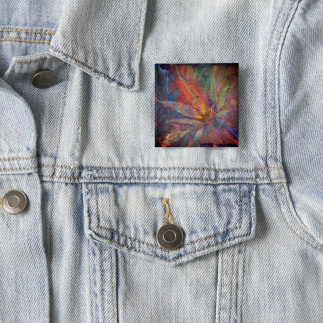 Colorful Fall Leaf Print Art Pinback Button (In Situ)