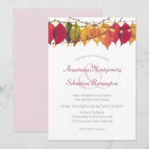 Colorful Fall Leaf String Lights Wedding Ceremony