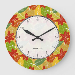 Colorful Fall Leafs Pattern Large Clock