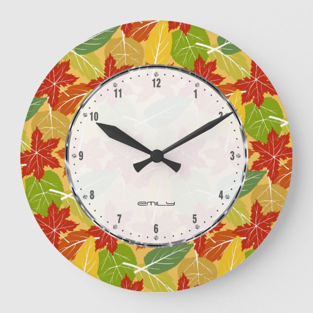 Colorful Fall Leafs Pattern Large Clock (Front)
