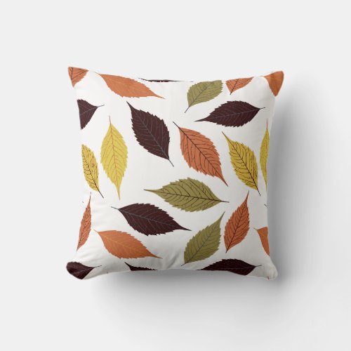 Colorful Fall Leafs White Background Throw Pillow