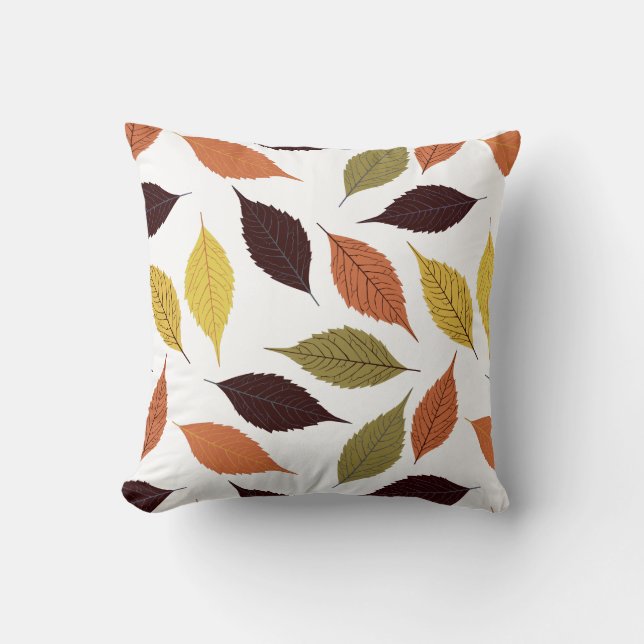 Colorful Fall Leafs White Background Throw Pillow (Front)