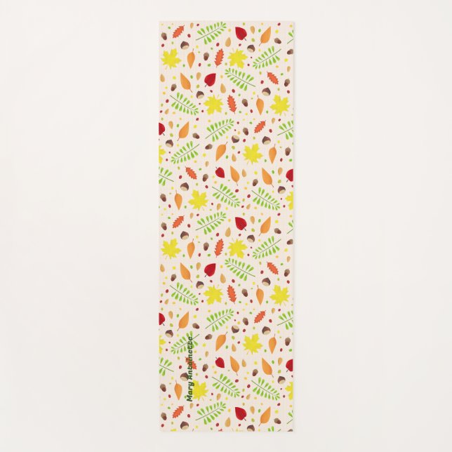 Colorful fall leaves and nuts yoga mat (Front)
