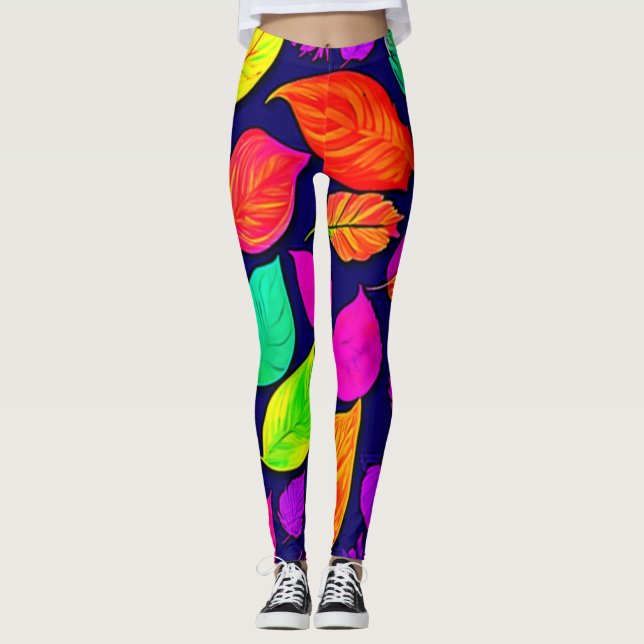 Colorful fall leaves Artwork Leggings (Front)
