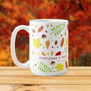 Colorful fall leaves custom name coffee mug