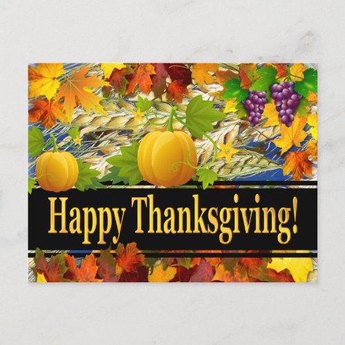 Colorful Fall Leaves Happy Thanksgiving Holiday Postcard