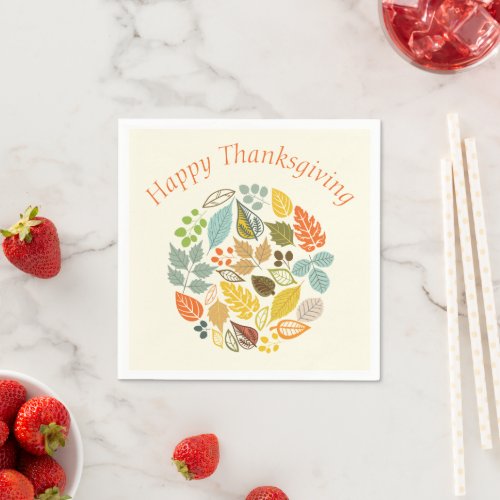 Colorful Fall Leaves Happy Thanksgiving  Napkins