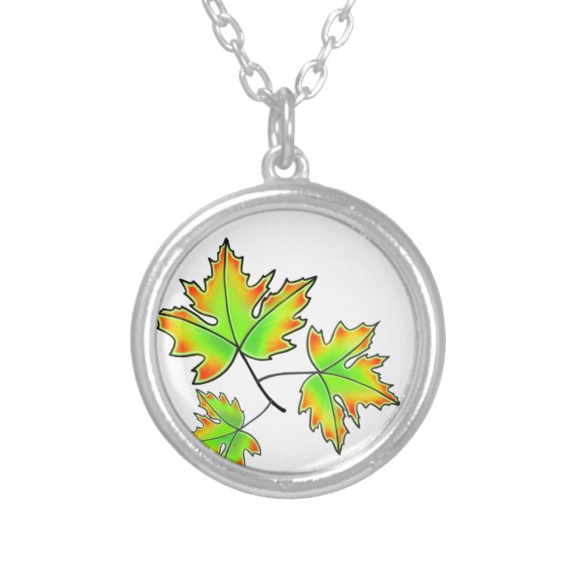 Colorful fall leaves leaf maple leaves silver plated necklace (Front)