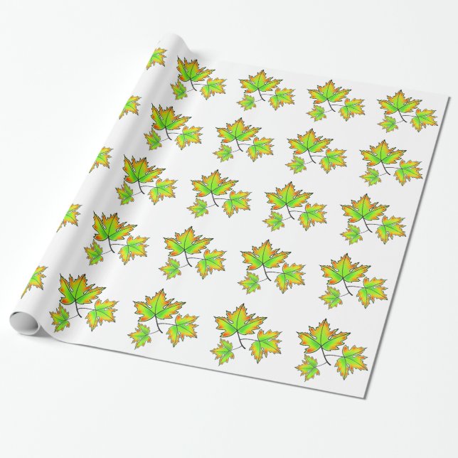 Colorful Fall leaves Maple Leaf Wrapping Paper (Unrolled)