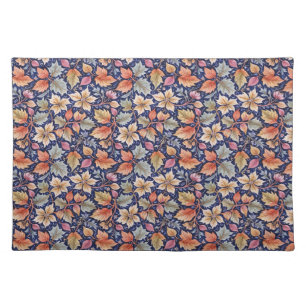 Colorful Fall Leaves on Blue Cloth Placemat