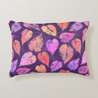 Colorful Fall Leaves On Purple Pattern Accent Pillow