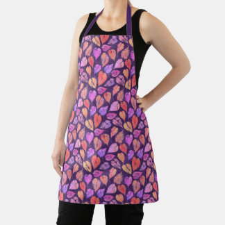 Colorful Fall Leaves On Purple Pattern Apron