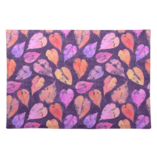 Colorful Fall Leaves On Purple Pattern Cloth Placemat (Front)