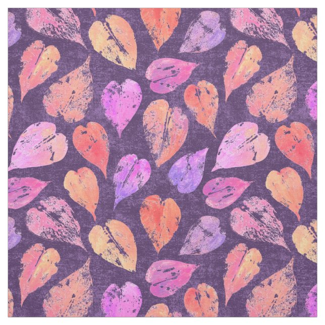 Colorful Fall Leaves On Purple Pattern Fabric (Swatch)