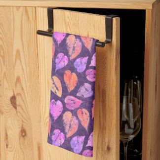 Colorful Fall Leaves On Purple Pattern Kitchen Towel