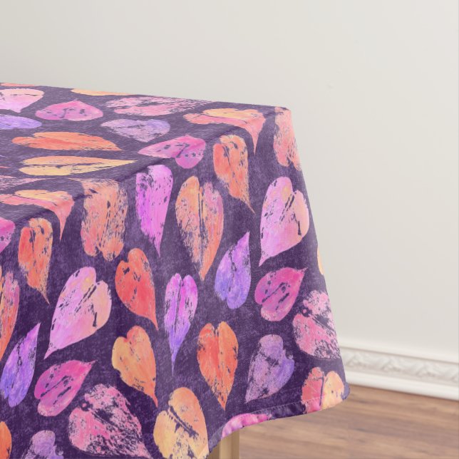 Colorful Fall Leaves On Purple Pattern Tablecloth (In Situ)