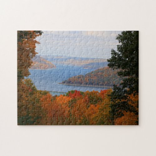 Colorful Fall Leaves Overlooking Casey Bridge Jigsaw Puzzle