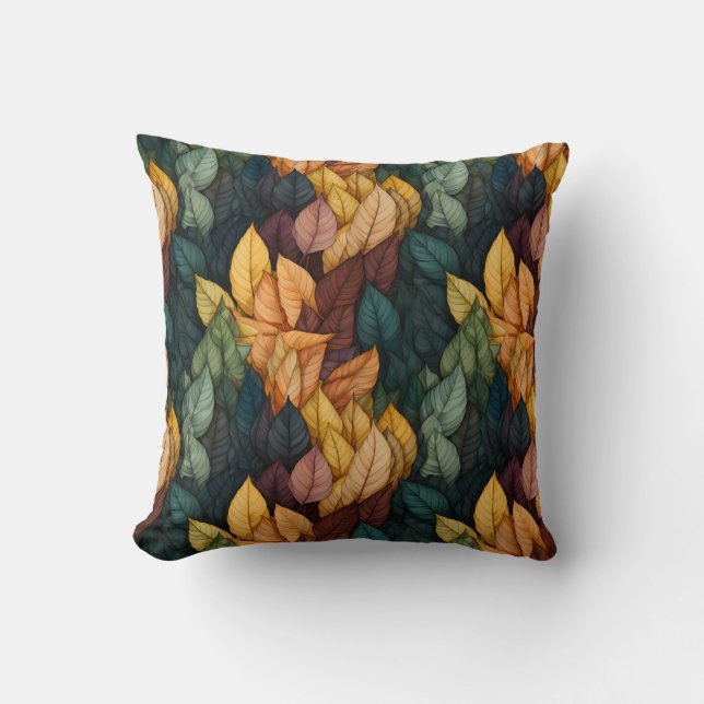 Colorful Fall Leaves Pattern Throw Pillow (Front)