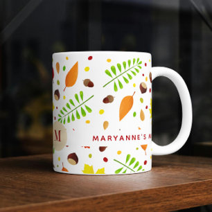 Colorful fall leaves pattern with custom name coffee mug