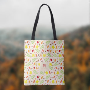 Colorful fall leaves pattern with custom name tote bag