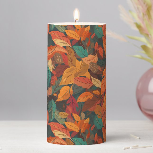 Colorful Fall Leaves  Pillar Candle (In Situ)